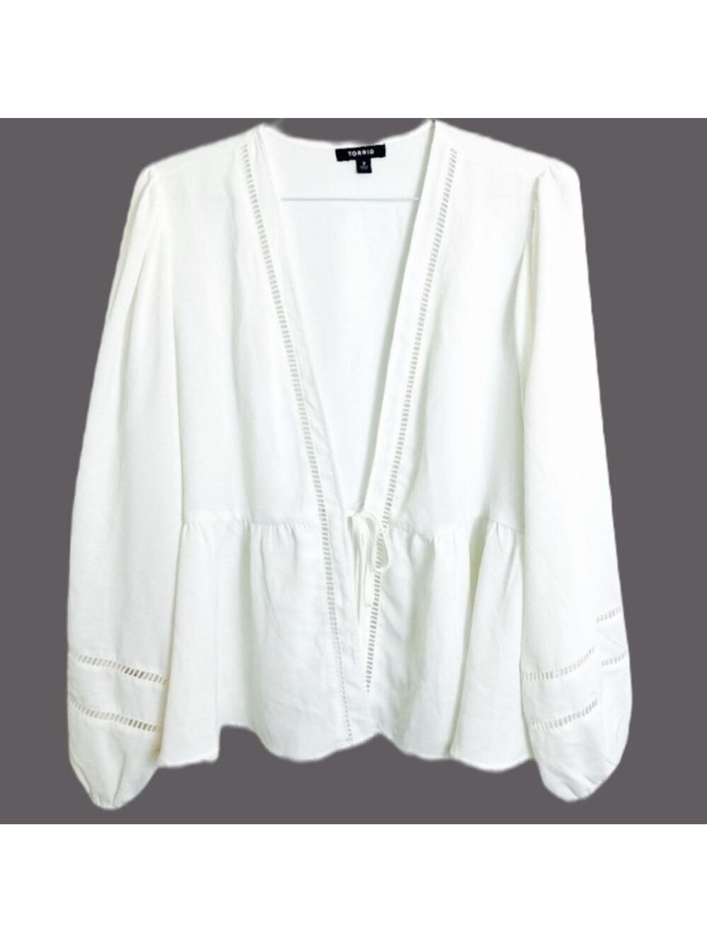 Torrid 2 Women’s White Eyelet Top Front Lace-up Cottagecore, Boho Long Sleeve - Picture 5 of 14